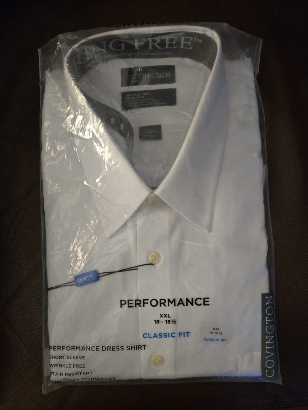 Covington White Short-Sleeve Performance Dress Shirt Wrinkle Free XXL 18-18 1/2